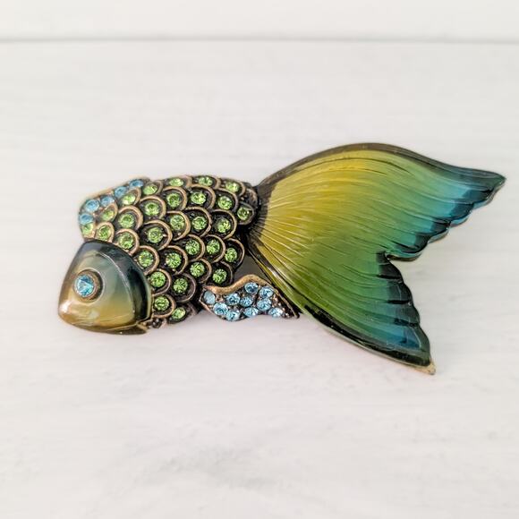 Vintage Jewelry - Vintage Brooch Lucite & Rhinestone Koi Fish Brooch Statement